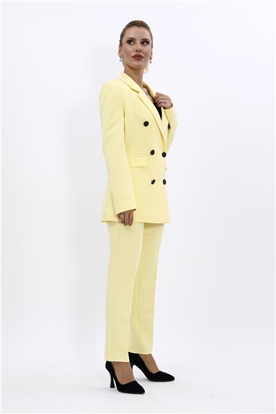 Erkek Yaka Kuruvaze Blazer Ceket & Dar Paça Pantolon-Sarı