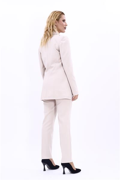 Erkek Yaka Kuruvaze Blazer Ceket & Dar Paça Pantolon-Bej