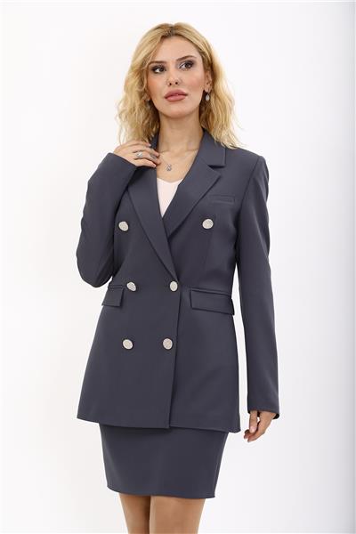 Erkek Yaka Kuruvaze Blazer Ceket-Füme