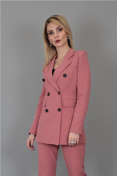 Erkek Yaka Kuruvaze Blazer Ceket-Gül Kurusu