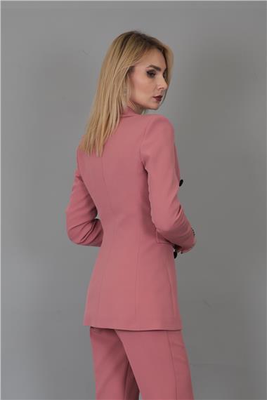 Erkek Yaka Kuruvaze Blazer Ceket-Gül Kurusu
