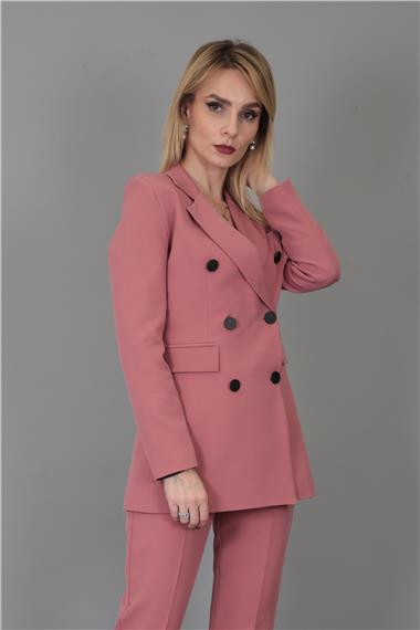 Erkek Yaka Kuruvaze Blazer Ceket-Gül Kurusu