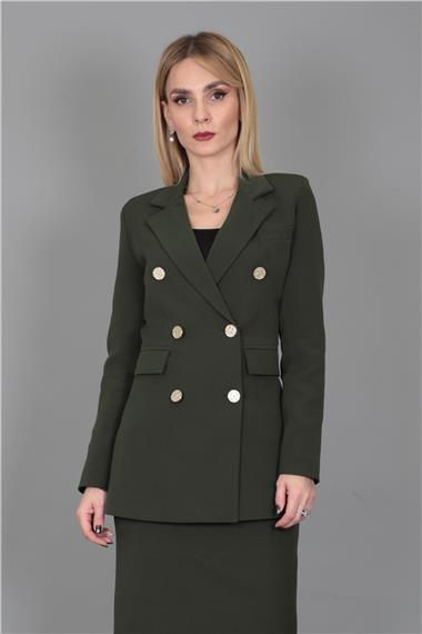 Erkek Yaka Kuruvaze Blazer Ceket-Haki