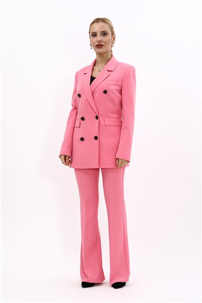 Erkek Yaka Kuruvaze Blazer Ceket & İspanyol Paça Pantolon-Pembe