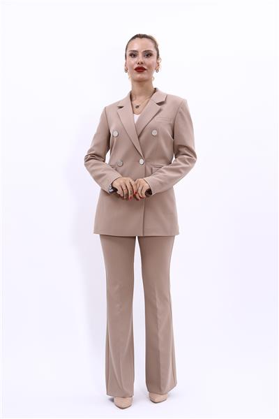 Erkek Yaka Kuruvaze Blazer Ceket & İspanyol Paça Pantolon-Taş