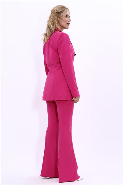 Erkek Yaka Kuruvaze Blazer Ceket & İspanyol Paça Pantolon-Fuşya