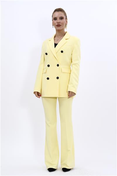 Erkek Yaka Kuruvaze Blazer Ceket & İspanyol Paça Pantolon-Sarı
