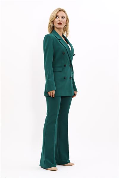 Erkek Yaka Kuruvaze Blazer Ceket & İspanyol Paça Pantolon-Zümrüt