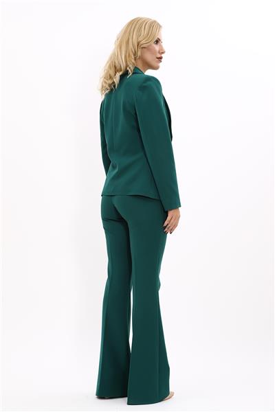 Erkek Yaka Kuruvaze Blazer Ceket & İspanyol Paça Pantolon-Zümrüt