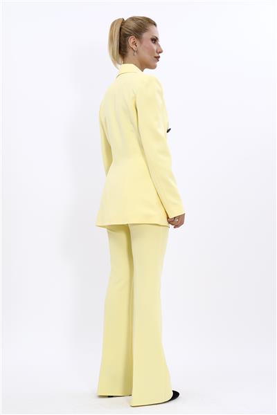 Erkek Yaka Kuruvaze Blazer Ceket & İspanyol Paça Pantolon-Sarı