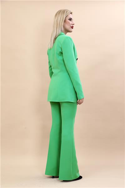 Erkek Yaka Kuruvaze Blazer Ceket & İspanyol Paça Pantolon-Yeşil