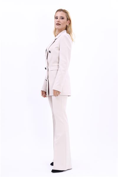 Erkek Yaka Kuruvaze Blazer Ceket & İspanyol Paça Pantolon-Bej