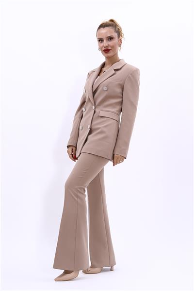Erkek Yaka Kuruvaze Blazer Ceket & İspanyol Paça Pantolon-Taş