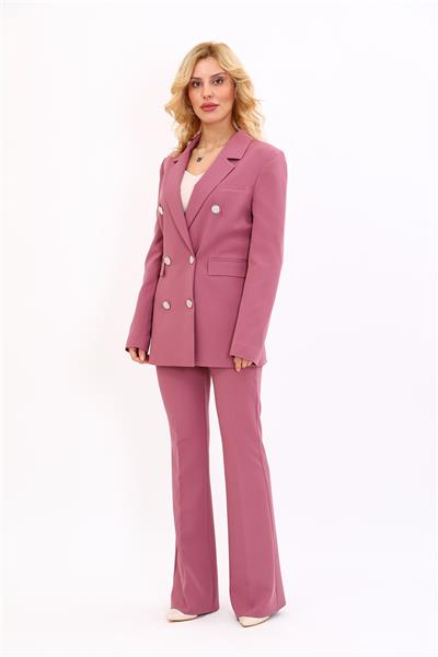 Erkek Yaka Kuruvaze Blazer Ceket & İspanyol Paça Pantolon-Rose