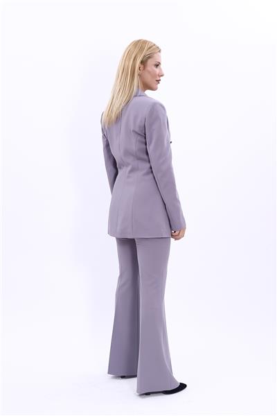 Erkek Yaka Kuruvaze Blazer Ceket & İspanyol Paça Pantolon-Antrasit