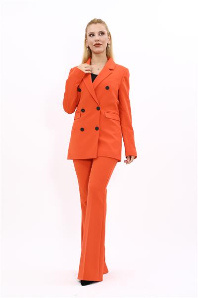 Erkek Yaka Kuruvaze Blazer Ceket & İspanyol Paça Pantolon-Turuncu