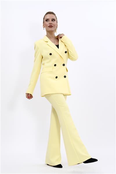 Erkek Yaka Kuruvaze Blazer Ceket & İspanyol Paça Pantolon-Sarı