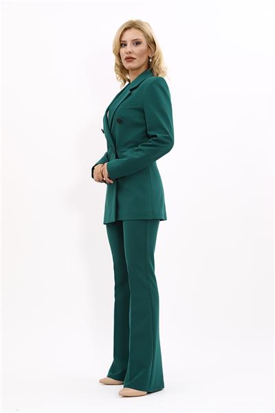 Erkek Yaka Kuruvaze Blazer Ceket & İspanyol Paça Pantolon-Zümrüt