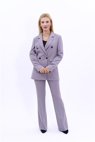 Erkek Yaka Kuruvaze Blazer Ceket & İspanyol Paça Pantolon-Antrasit