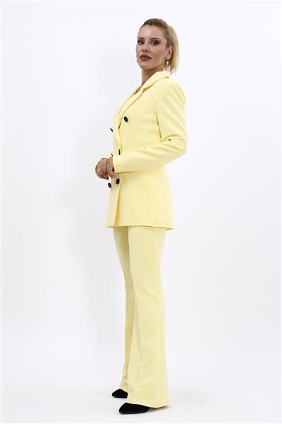 Erkek Yaka Kuruvaze Blazer Ceket & İspanyol Paça Pantolon-Sarı