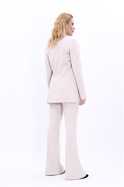 Erkek Yaka Kuruvaze Blazer Ceket & İspanyol Paça Pantolon-Bej