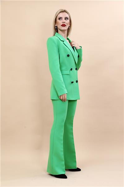 Erkek Yaka Kuruvaze Blazer Ceket & İspanyol Paça Pantolon-Yeşil