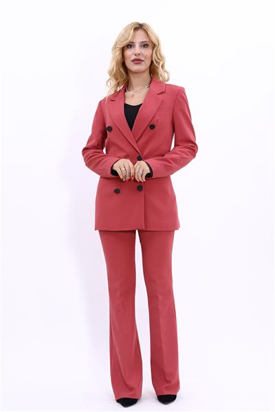 Erkek Yaka Kuruvaze Blazer Ceket & İspanyol Paça Pantolon-Kiremit