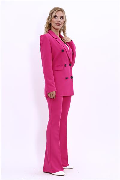Erkek Yaka Kuruvaze Blazer Ceket & İspanyol Paça Pantolon-Fuşya