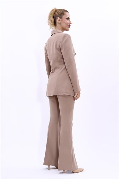 Erkek Yaka Kuruvaze Blazer Ceket & İspanyol Paça Pantolon-Taş