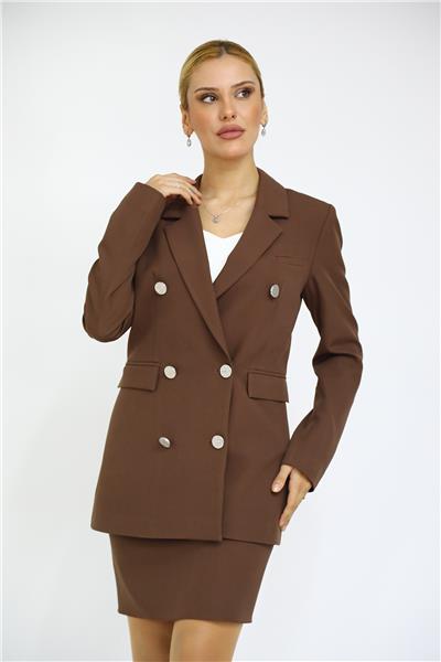 Erkek Yaka Kuruvaze Blazer Ceket-Kestane