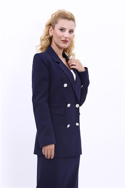 Erkek Yaka Kuruvaze Blazer Ceket-Lacivert
