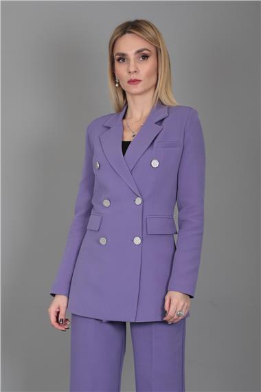 Erkek Yaka Kuruvaze Blazer Ceket-Lila