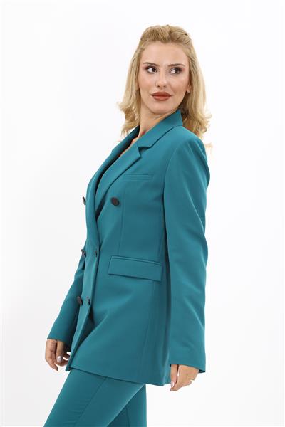 Erkek Yaka Kuruvaze Blazer Ceket-Petrol