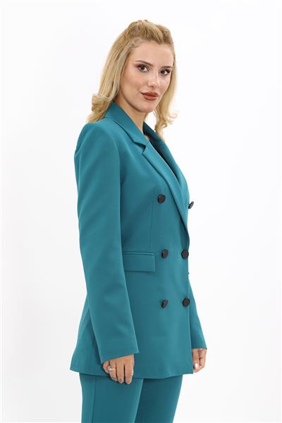 Erkek Yaka Kuruvaze Blazer Ceket-Petrol