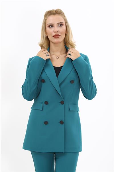 Erkek Yaka Kuruvaze Blazer Ceket-Petrol