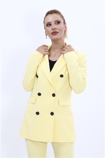 Erkek Yaka Kuruvaze Blazer Ceket-Sarı