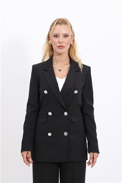 Erkek Yaka Kuruvaze Blazer Ceket-Siyah