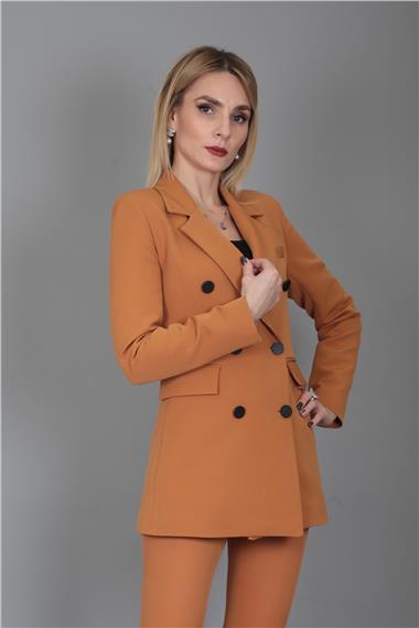 Erkek Yaka Kuruvaze Blazer Ceket-Taba