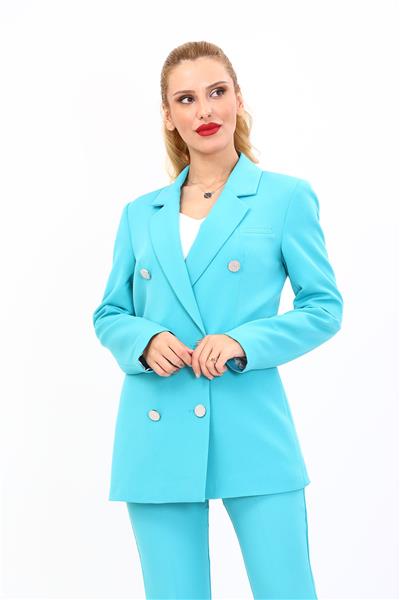 Erkek Yaka Kuruvaze Blazer Ceket-Turkuaz