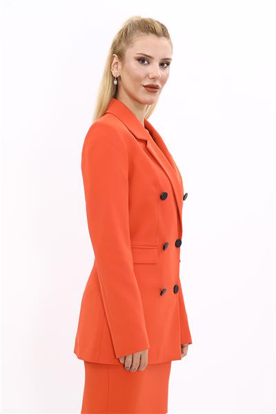 Erkek Yaka Kuruvaze Blazer Ceket-Turuncu