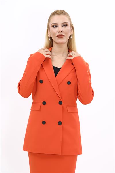 Erkek Yaka Kuruvaze Blazer Ceket-Turuncu