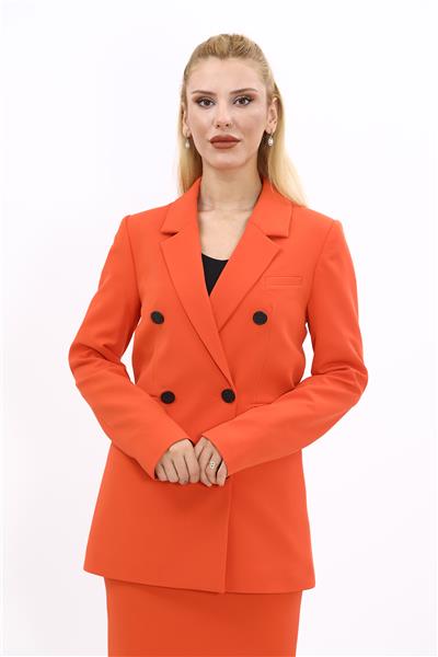 Erkek Yaka Kuruvaze Blazer Ceket-Turuncu
