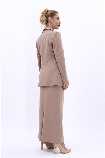 Erkek Yaka Kuruvaze Blazer Ceket & Uzun Düz Dar Etek-Taş