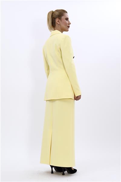 Erkek Yaka Kuruvaze Blazer Ceket & Uzun Düz Dar Etek-Sarı