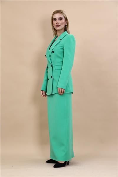 Erkek Yaka Kuruvaze Blazer Ceket & Uzun Düz Dar Etek-Yeşil