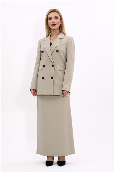 Erkek Yaka Kuruvaze Blazer Ceket & Uzun Düz Dar Etek-Bambu