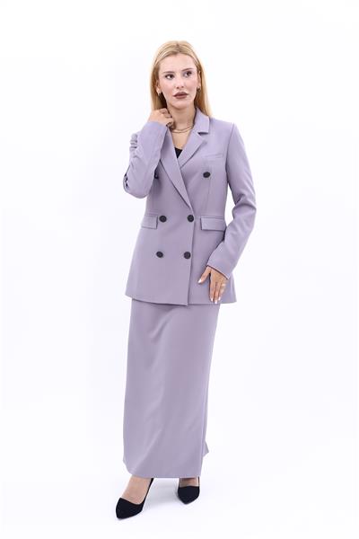 Erkek Yaka Kuruvaze Blazer Ceket & Uzun Düz Dar Etek-Antrasit