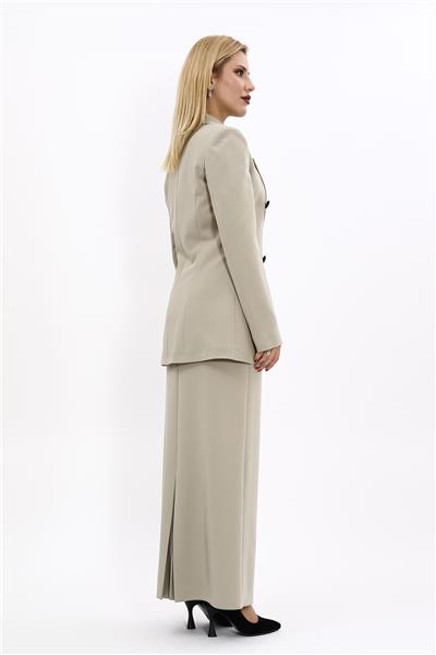 Erkek Yaka Kuruvaze Blazer Ceket & Uzun Düz Dar Etek-Bambu