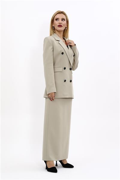 Erkek Yaka Kuruvaze Blazer Ceket & Uzun Düz Dar Etek-Bambu