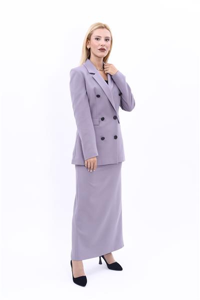 Erkek Yaka Kuruvaze Blazer Ceket & Uzun Düz Dar Etek-Antrasit